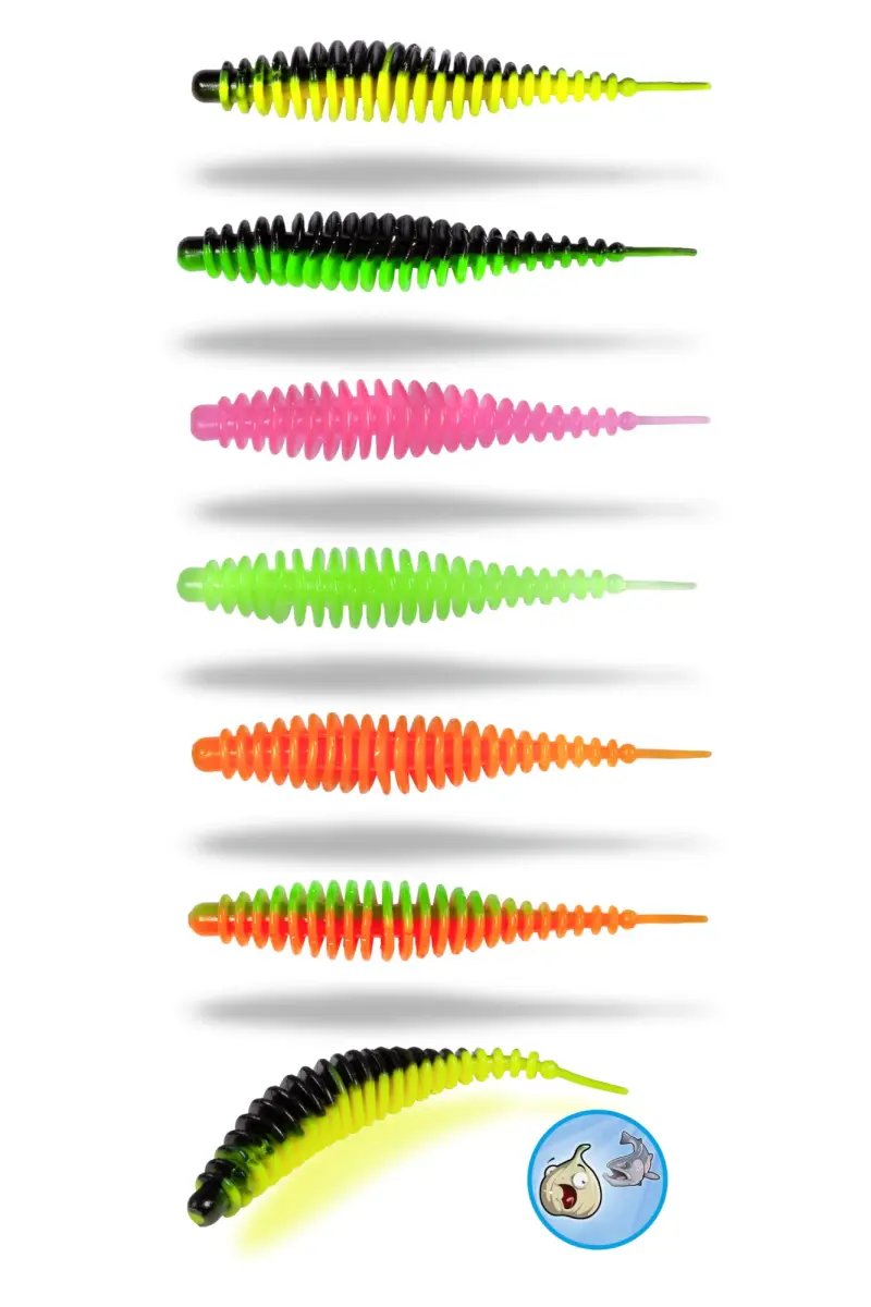 Gumová nástraha Magic Trout T-Worm I-Tail Česnek 65mm 6ks zelená/černá