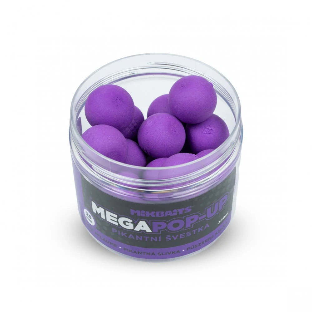 Plovoucí boilie Mikbaits Mega Fluo Pop-Up Pikantní švestka 300ml 25mm