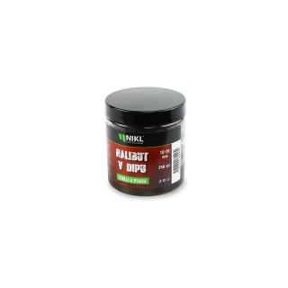 Pelety Black Halibut v dipu NIKL Chilli & Peach 15+20mm 250g