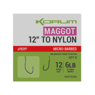 Návazce Korum Xpert Maggot 12" Barbed 8ks 30cm 0,15mm #16