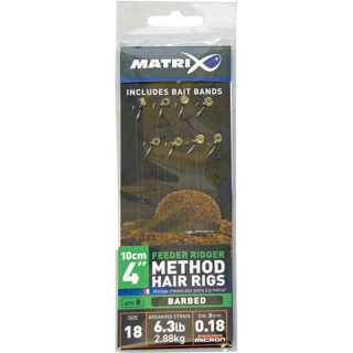 Návazce Matrix 4" Method Feeder Rigger Hair Rigs Barbed #18/0,18mm 8ks