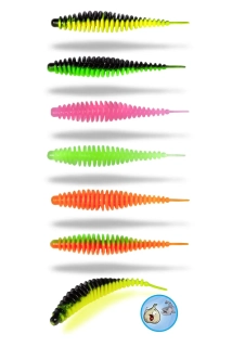 Gumová nástraha Magic Trout T-Worm I-Tail Česnek 65mm 6ks neon zelená