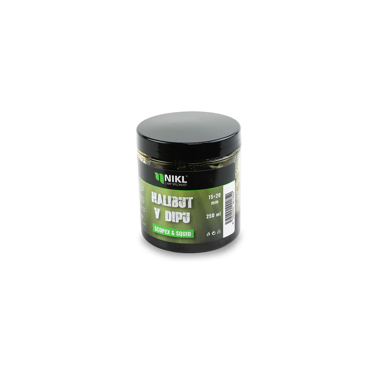 Pelety Black Halibut v dipu NIKL Scopex & Squid 15+20mm 250g