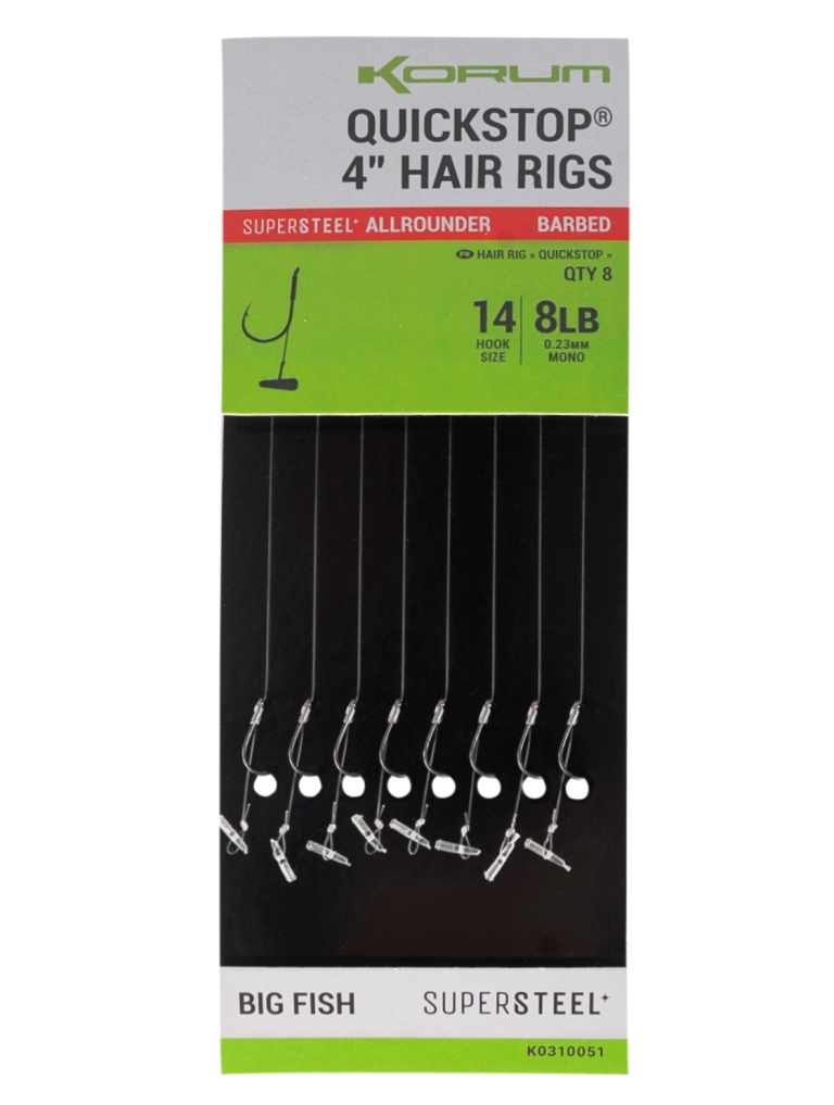 Návazce Korum Quickstop 4" Hair Rigs Barbed 8ks 10cm 0,28mm #10