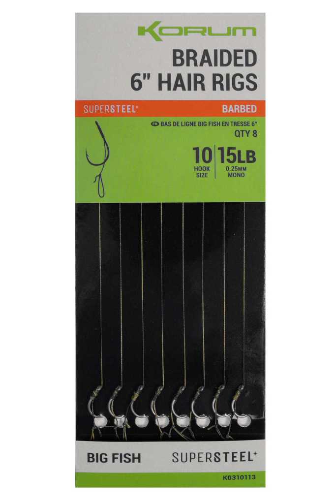 Návazce Korum Braided 6" Hair Rigs Barbed 8ks 15lb 0,25mm 15cm #8