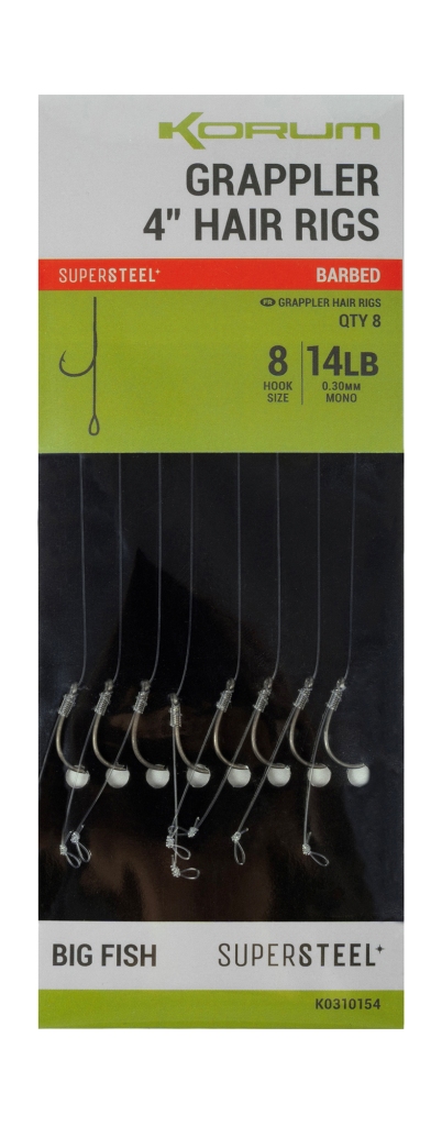 Návazce Korum Grappler 4" Hair Rigs Barbed 8ks 10cm 0,30mm #8