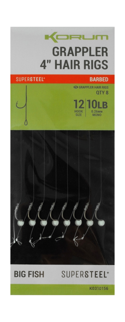 Návazce Korum Grappler 4" Hair Rigs Barbed 8ks 10cm 0,26mm #12