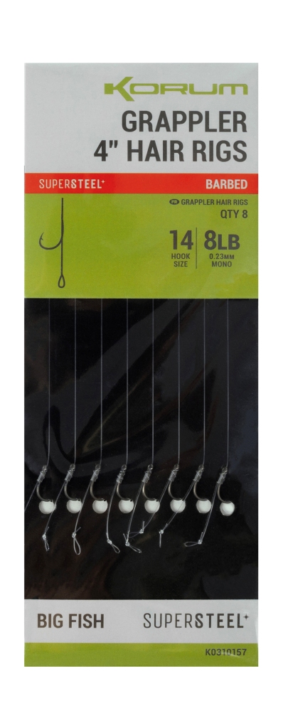 Návazce Korum Grappler 4" Hair Rigs Barbed 8ks 10cm 0,23mm #14