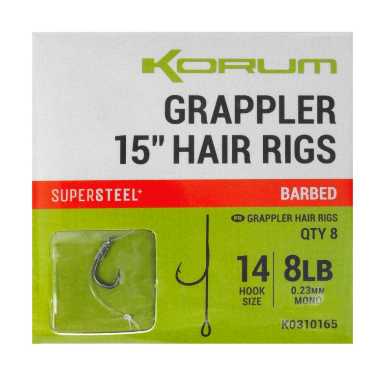 Návazce Korum Grappler 15" Hair Rigs Barbed 8ks 38cm 0,23mm #14