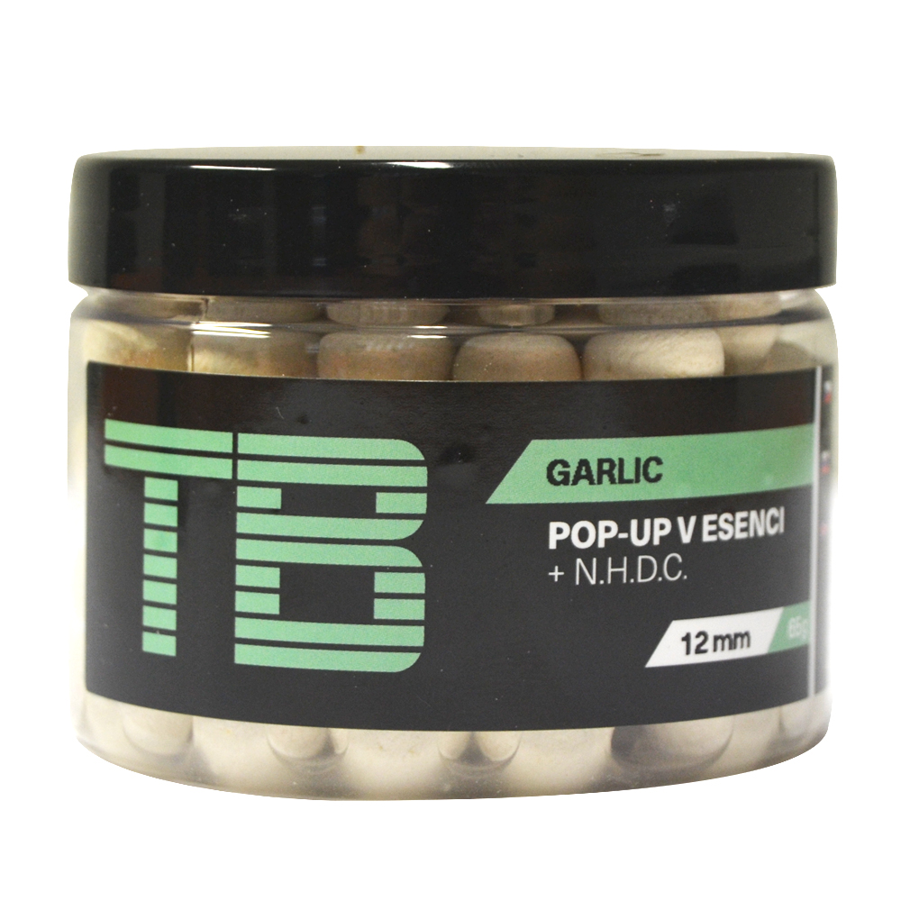 Plovoucí boilie TB Baits Pop-Up Garlic + NHDC 65g 12mm