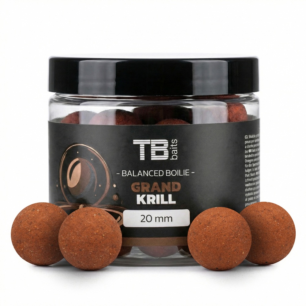 Vyvážené boilie TB Baits Balanced + Atraktor Grand Krill 100g 20mm