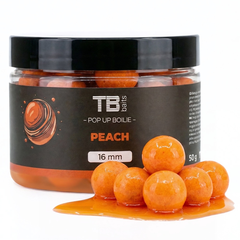Plovoucí boilie TB Baits Pop-Up Peach + NHDC 50g 16mm